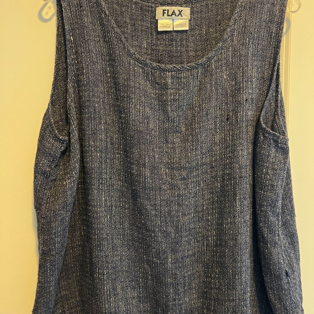 FLAX 100% Linen Blue & White Ladies  Sleeveless Tank Top -  Size L/Large - EUC